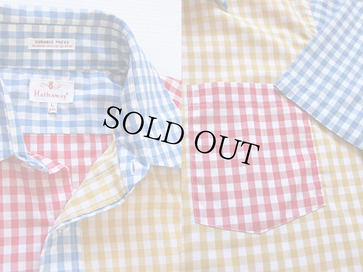 画像3: 70s Hathaway クレイジーパターン ギンガムチェック 半袖シャツ L 16.5 (3)