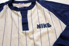 画像3: 70s USA製 NIKEナイキ ゴツナイキ ストライプ ヘンリーネック 七分袖Tシャツ クリーム×紺 L (3)