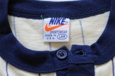 画像4: 70s USA製 NIKEナイキ ゴツナイキ ストライプ ヘンリーネック 七分袖Tシャツ クリーム×紺 L (4)