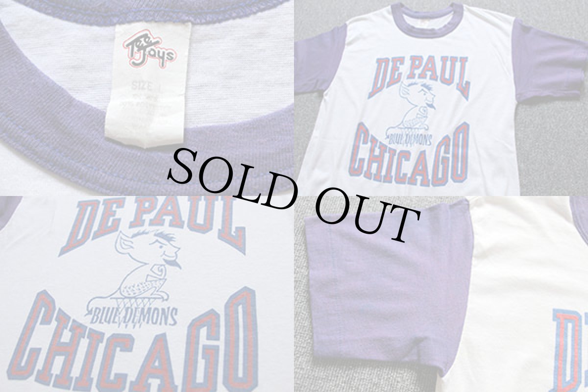 画像4: 80s USA製 DE PAUL CHICAGO BLUE DEMONS ツートン Tシャツ 白×紫 L (4)