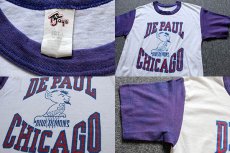 画像4: 80s USA製 DE PAUL CHICAGO BLUE DEMONS ツートン Tシャツ 白×紫 L (4)