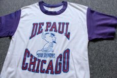 画像1: 80s USA製 DE PAUL CHICAGO BLUE DEMONS ツートン Tシャツ 白×紫 L (1)