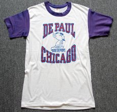 画像2: 80s USA製 DE PAUL CHICAGO BLUE DEMONS ツートン Tシャツ 白×紫 L (2)