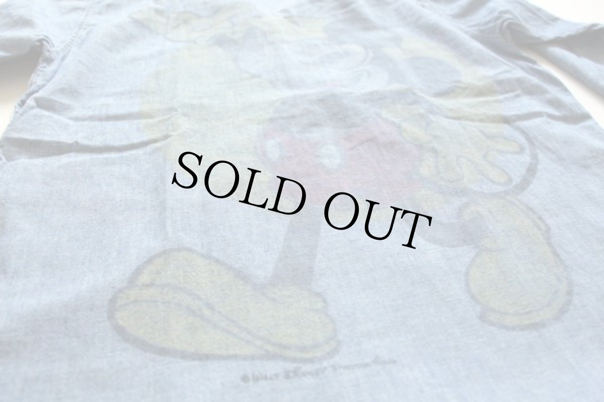 画像4: 70s ミッキー マウス 染み込み バックプリント コットン シャンブレーシャツ M (4)