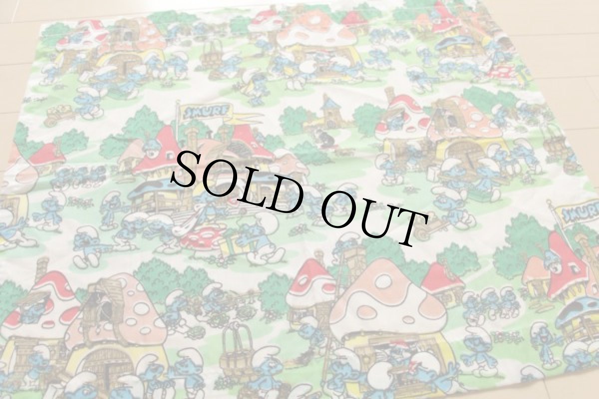 画像2: ビンテージ SMURF キング スマーフ 染み込みプリント 生地 (2)