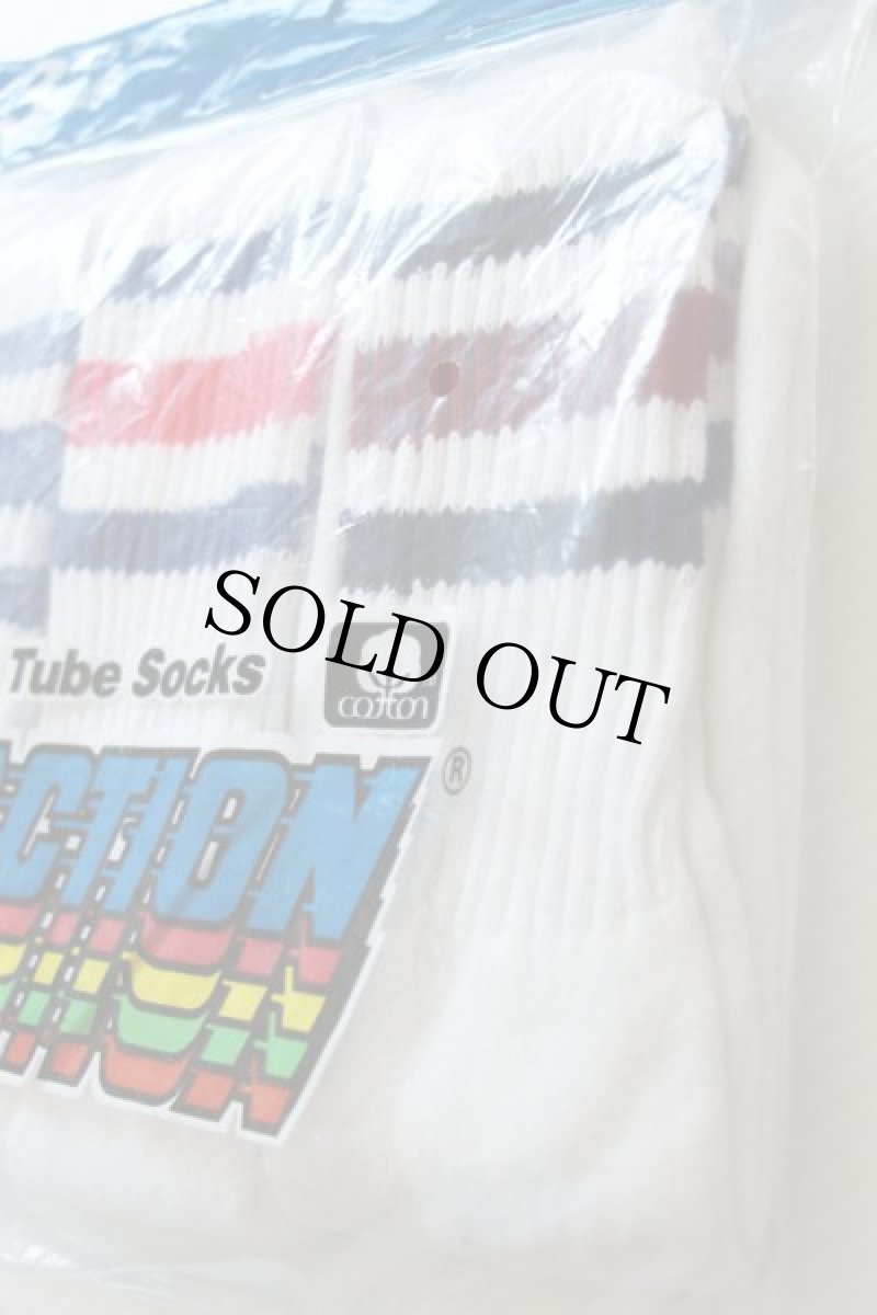 画像2: デッドストック★80s USA製 ACTION ライン入り チューブソックス 9-11 3パック★靴下 (2)