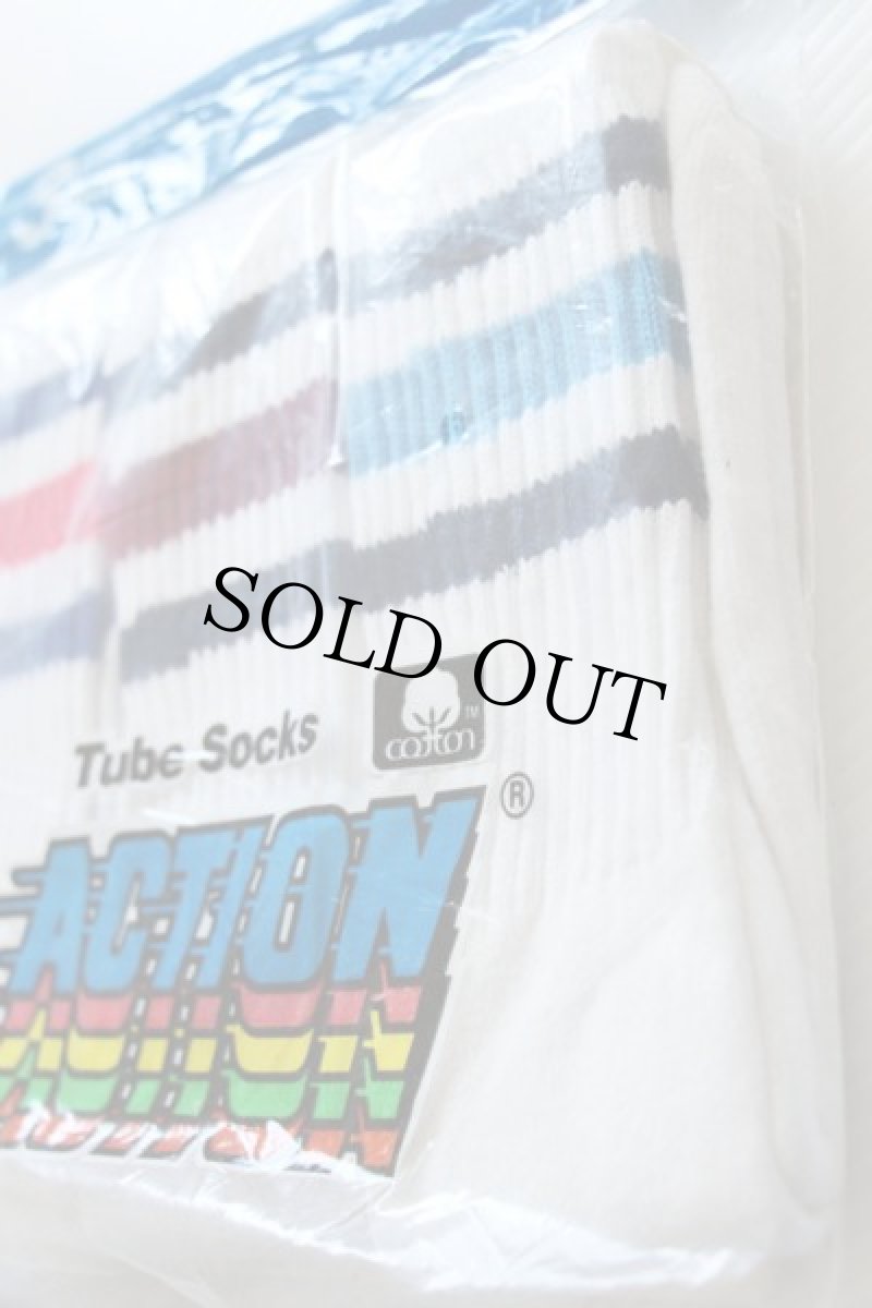 画像2: デッドストック★80s USA製 ACTION ライン入り チューブソックス 9-11 3パック★靴下 (2)