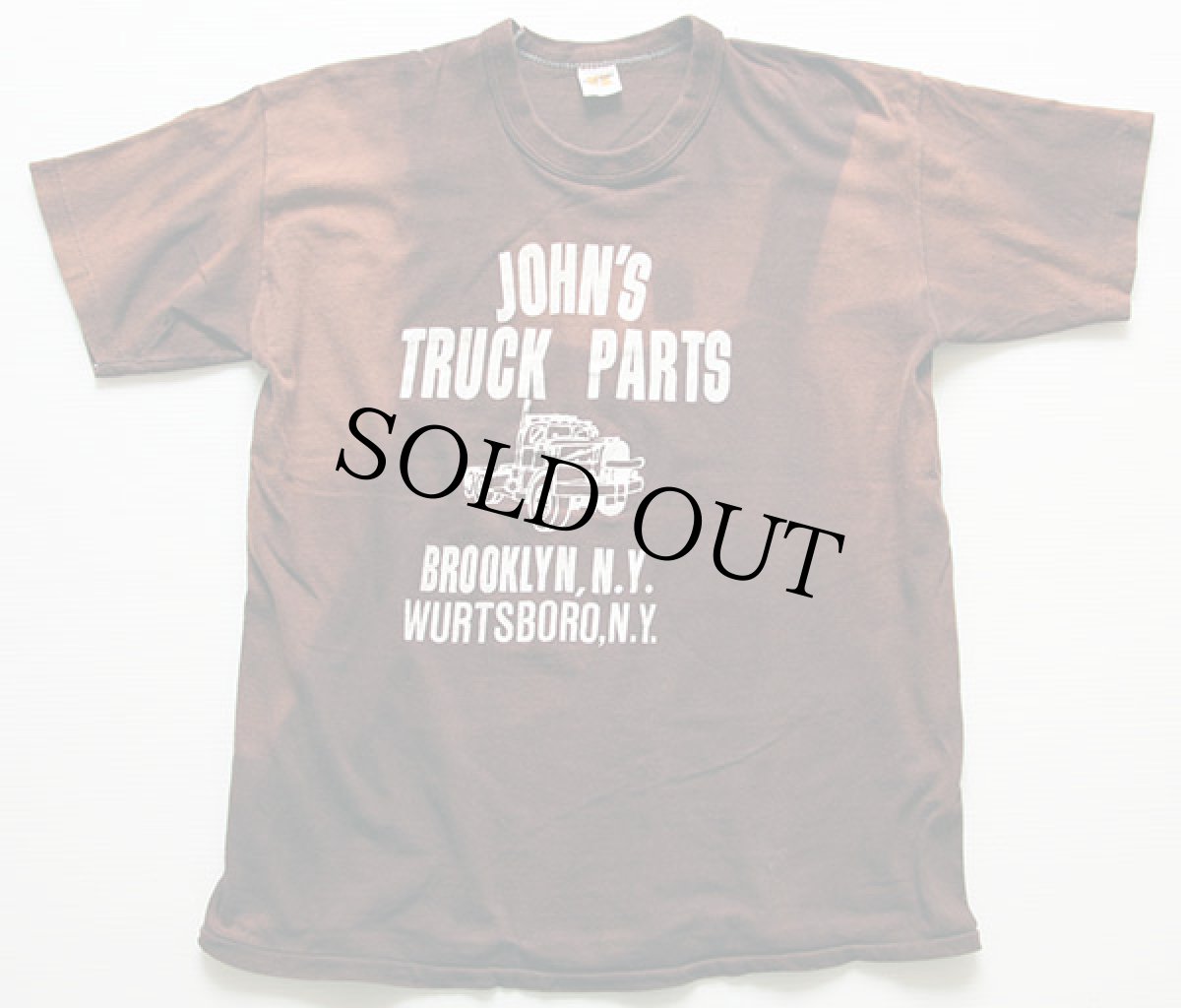 画像2: 80s USA製 RUSSELLラッセル JOHN'S TRUCK PARTS Tシャツ 茶 L (2)