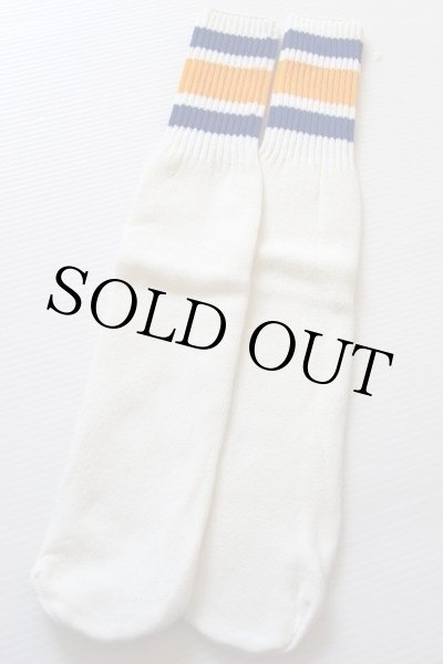 デッドストック☆ビンテージ ライン入り チューブソックス 白×青×黄