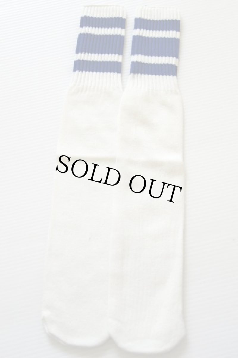 画像2: デッドストック★ビンテージ ライン入り チューブソックス 白×青★靴下 (2)