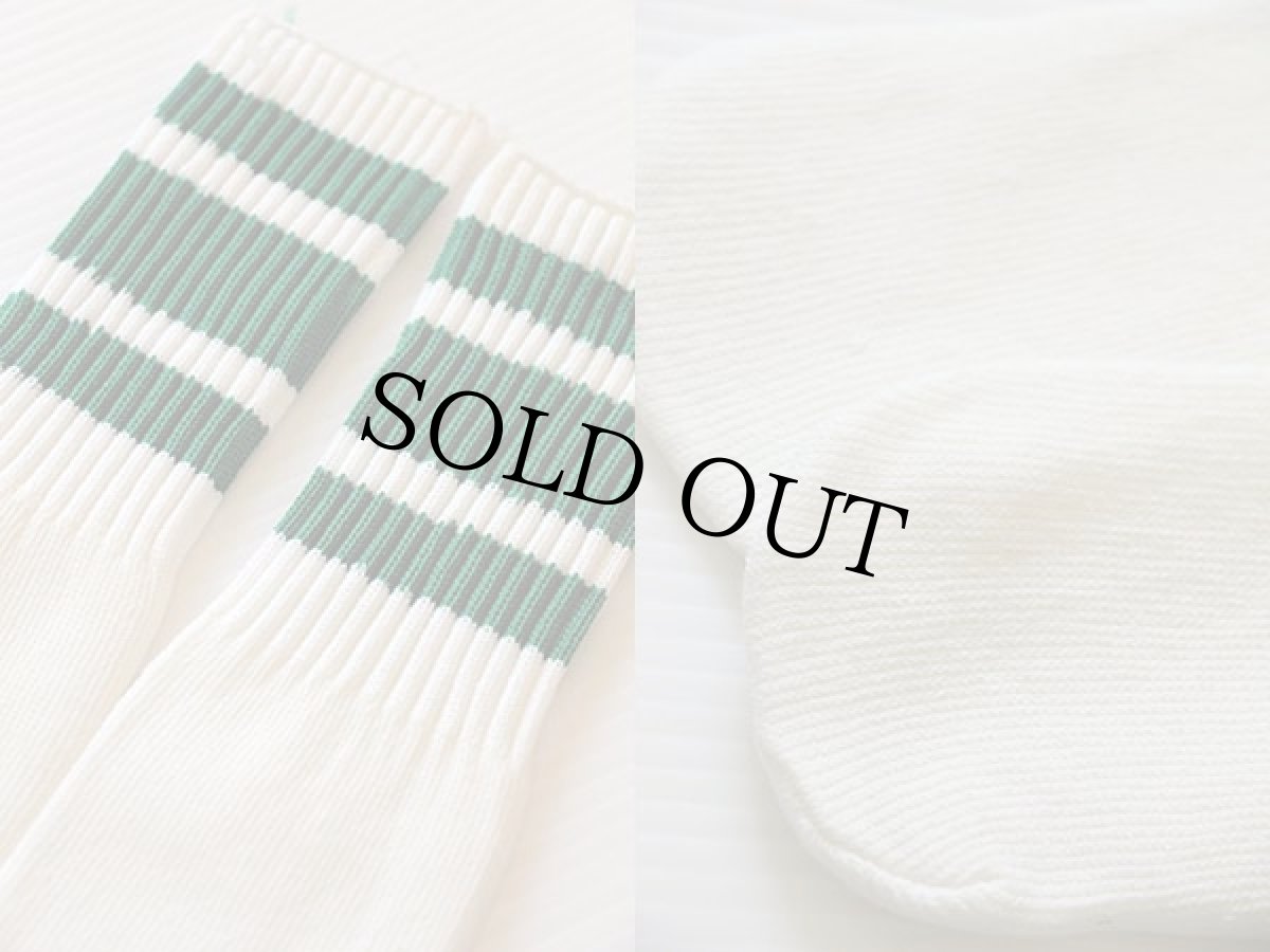 画像3: デッドストック★ビンテージ ライン入り チューブソックス 白×緑★靴下 (3)