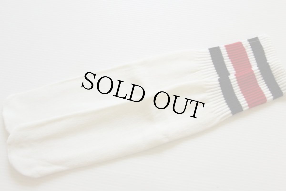 画像2: デッドストック★ビンテージ ライン入り チューブソックス 白×黒×赤★靴下 (2)