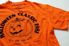 画像1: 80s USA製 Hanes BURGER KING バーガーキング HALLOWEEN ハロウィン 両面 染み込みプリント Tシャツ オレンジ L (1)