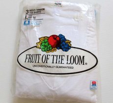 画像1: デッドストック★80s USA製 FRUIT OF THE LOOM 無地 Vネック コットンTシャツ 白 L 3パック (1)