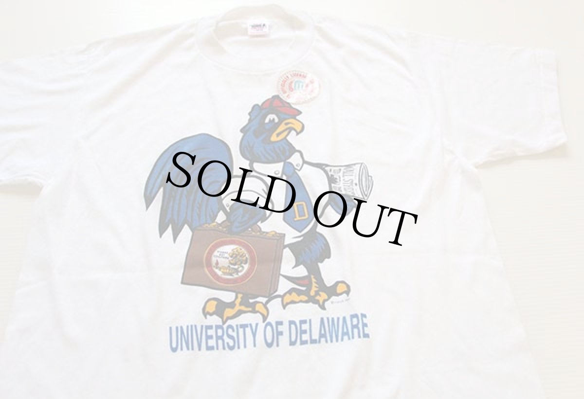 画像1: デッドストック★80s USA製 UNIVERSITY OF DELAWARE マスコット Tシャツ 白 L (1)