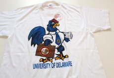 画像1: デッドストック★80s USA製 UNIVERSITY OF DELAWARE マスコット Tシャツ 白 L (1)