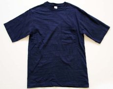 画像2: デッドストック★90s USA製 CHEROKEE 無地 コットン ポケットTシャツ 紺 S (2)