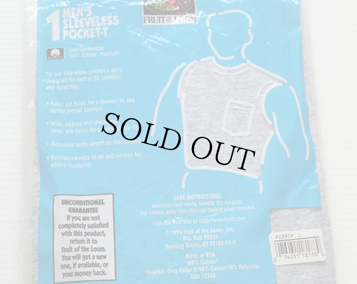 画像2: デッドストック★90s USA製 FRUIT OF THE LOOM 無地 ノースリーブ ポケットTシャツ 杢グレー L (2)