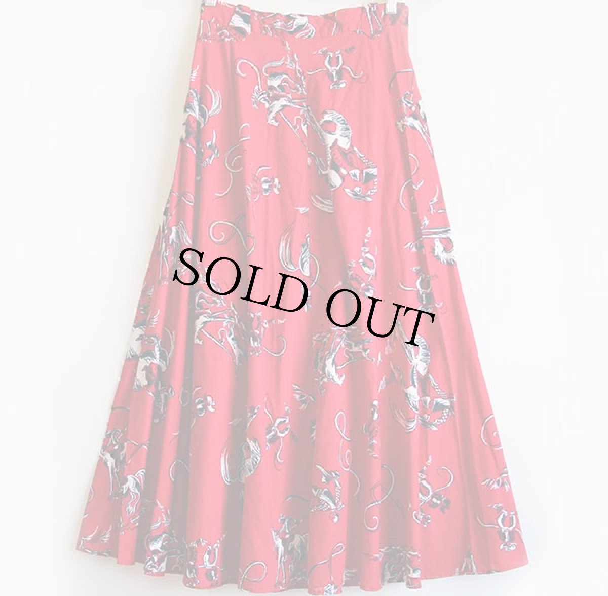 画像2: デッドストック★USA製 Circle T BY MARILYN LENOX カウボーイ柄 コットン フレアスカート 赤 7/8 (2)