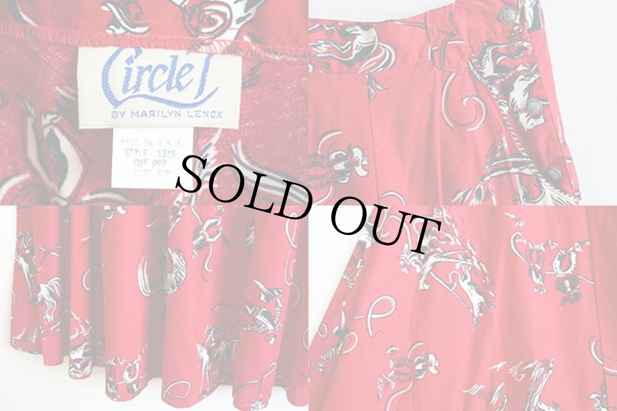 画像3: デッドストック★USA製 Circle T BY MARILYN LENOX カウボーイ柄 コットン フレアスカート 赤 7/8 (3)