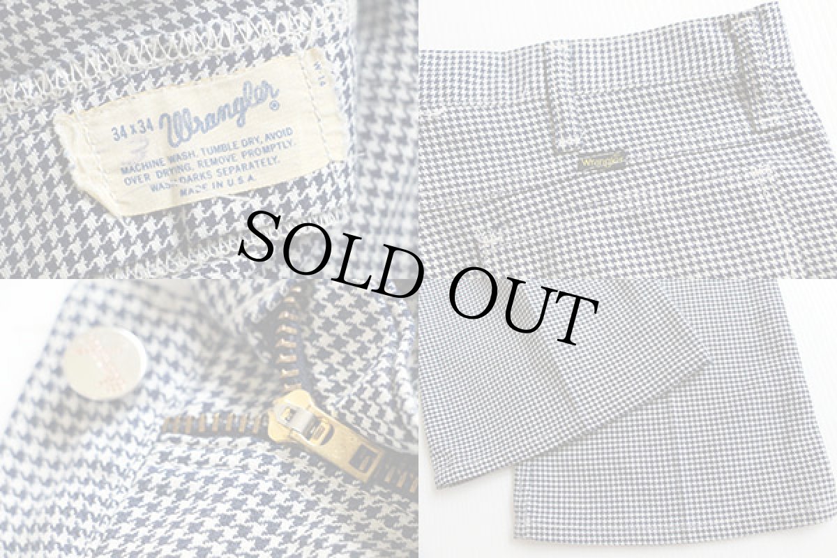 画像3: 70s USA製 Wranglerラングラー 千鳥格子 ベルボトム ツイルパンツ 紺×白 34×34 (3)