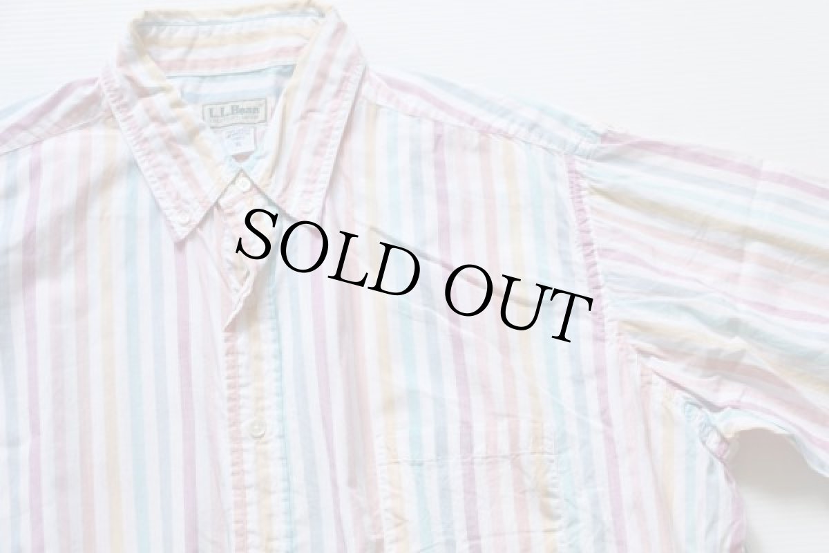 画像2: 80s USA製 L.L.Bean クレイジーストライプ ボタンダウン 半袖 コットンシャツ XL (2)