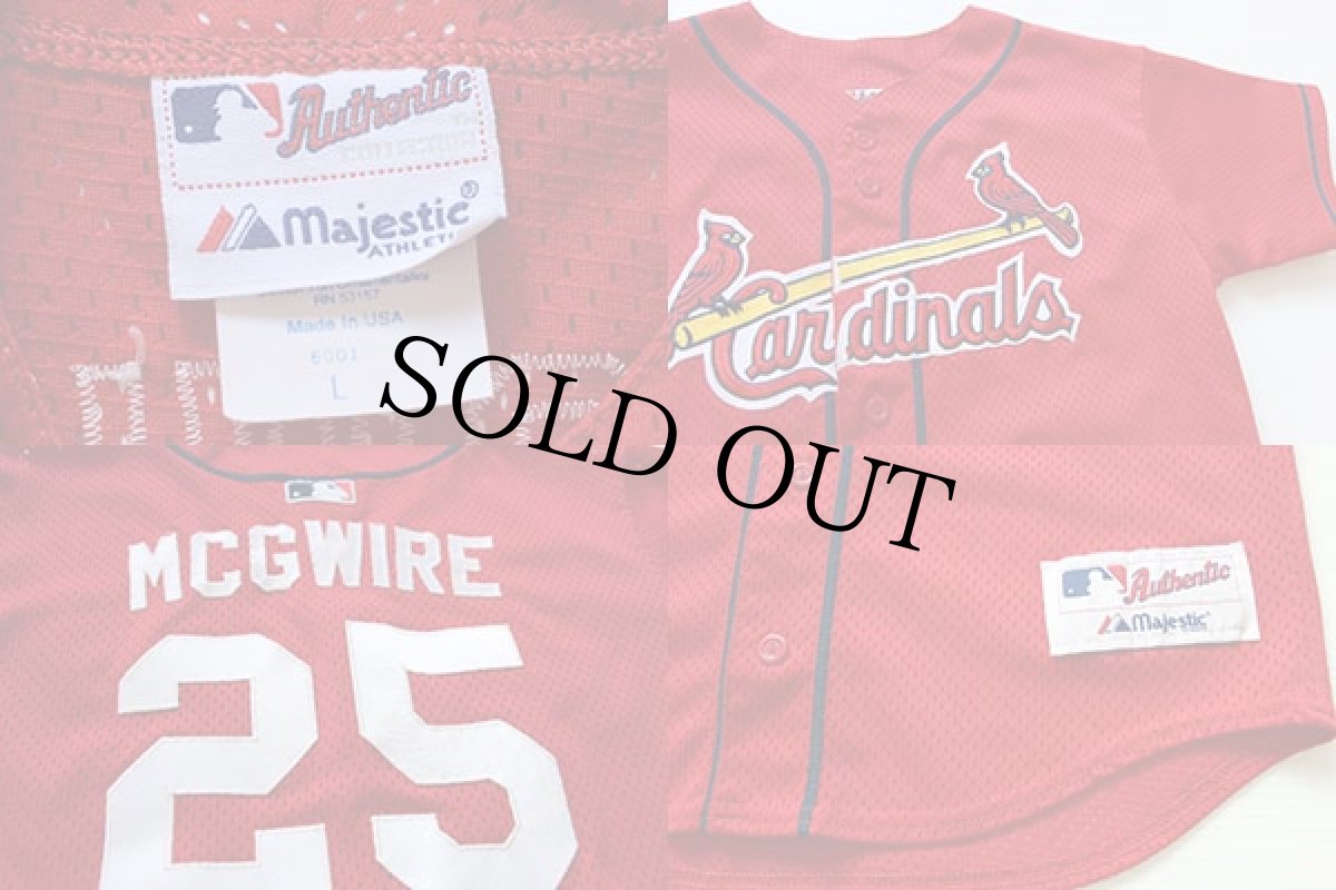 画像3: 90s USA製 Majestic MLB Cardinalsカージナルス MCGWIRE 25 メッシュ ベースボールシャツ 赤 キッズL (3)