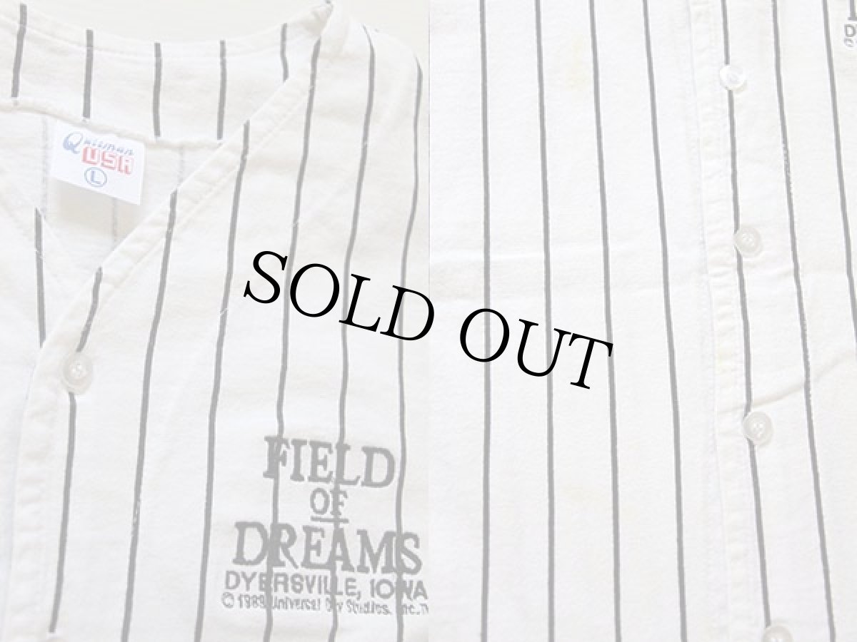 画像3: 80s USA製 FIELD OF DREAMS ピンストライプ コットン ベースボールシャツ 白×黒 L (3)