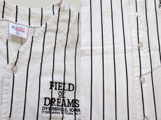 画像3: 80s USA製 FIELD OF DREAMS ピンストライプ コットン ベースボールシャツ 白×黒 L (3)