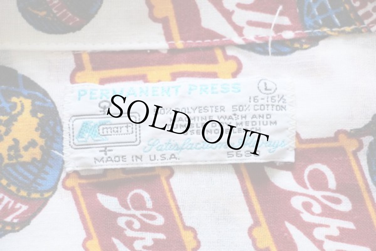 画像4: 70s USA製 Kmart Schlitz 総柄 染み込みプリント 半袖シャツ L (4)