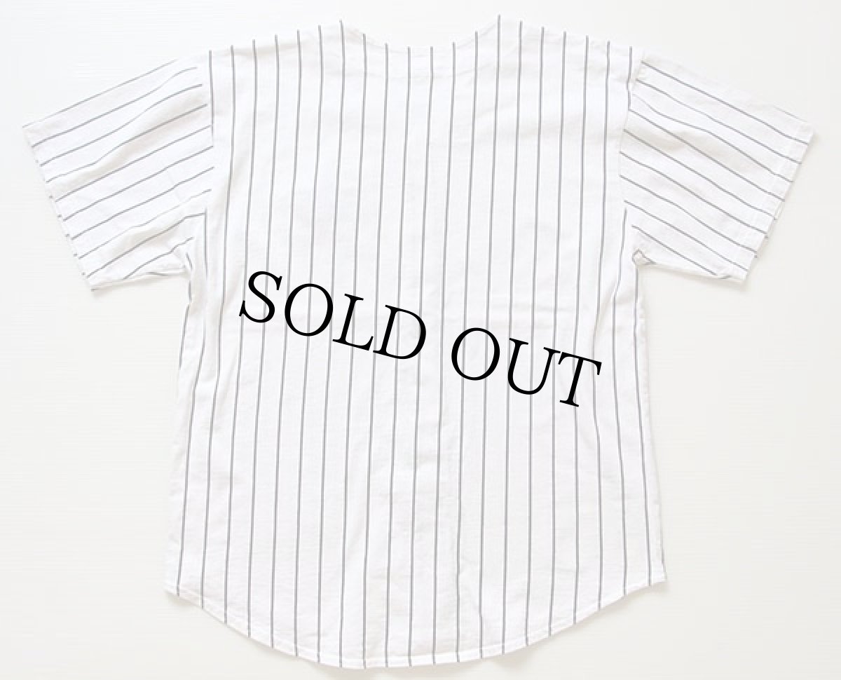 画像2: 80s USA製 FIELD OF DREAMS ピンストライプ コットン ベースボールシャツ 白×黒 L (2)