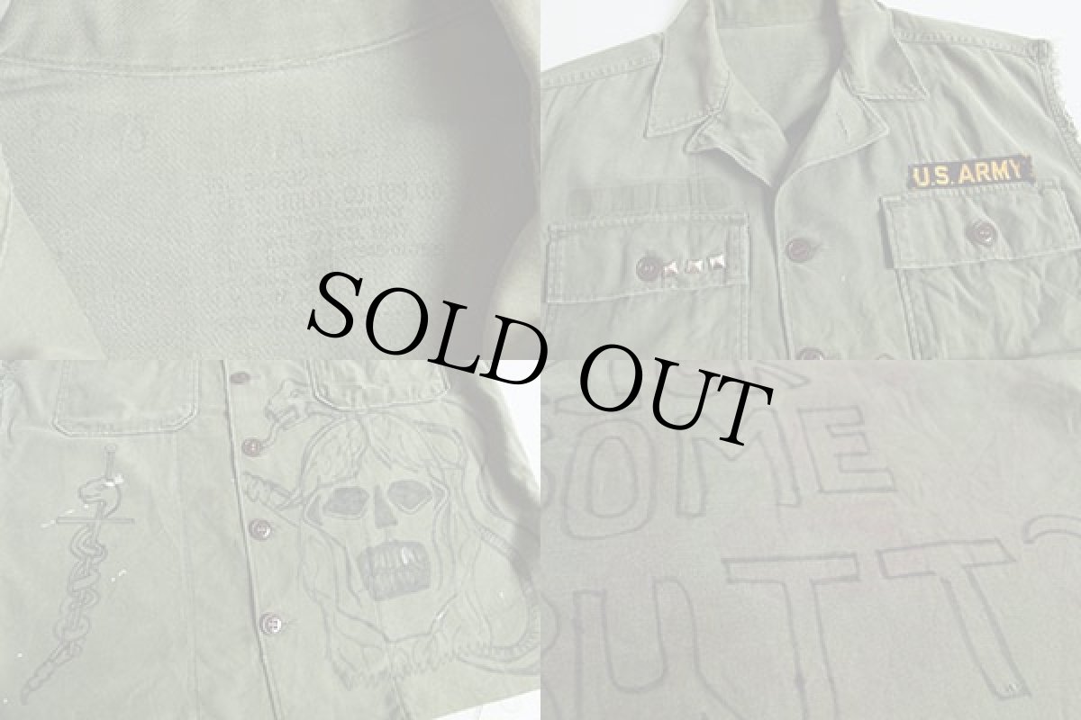 画像3: 40s 米軍 U.S.ARMYパッチ&スタッズ付き ハンドペイント カットオフ ユーティリティシャツ S (3)