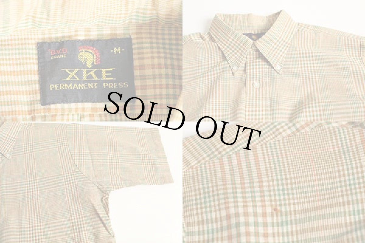 画像3: 70s USA製 B.V.D. XKE チェック 三点留め ボタンダウン 半袖 コットンシャツ M (3)