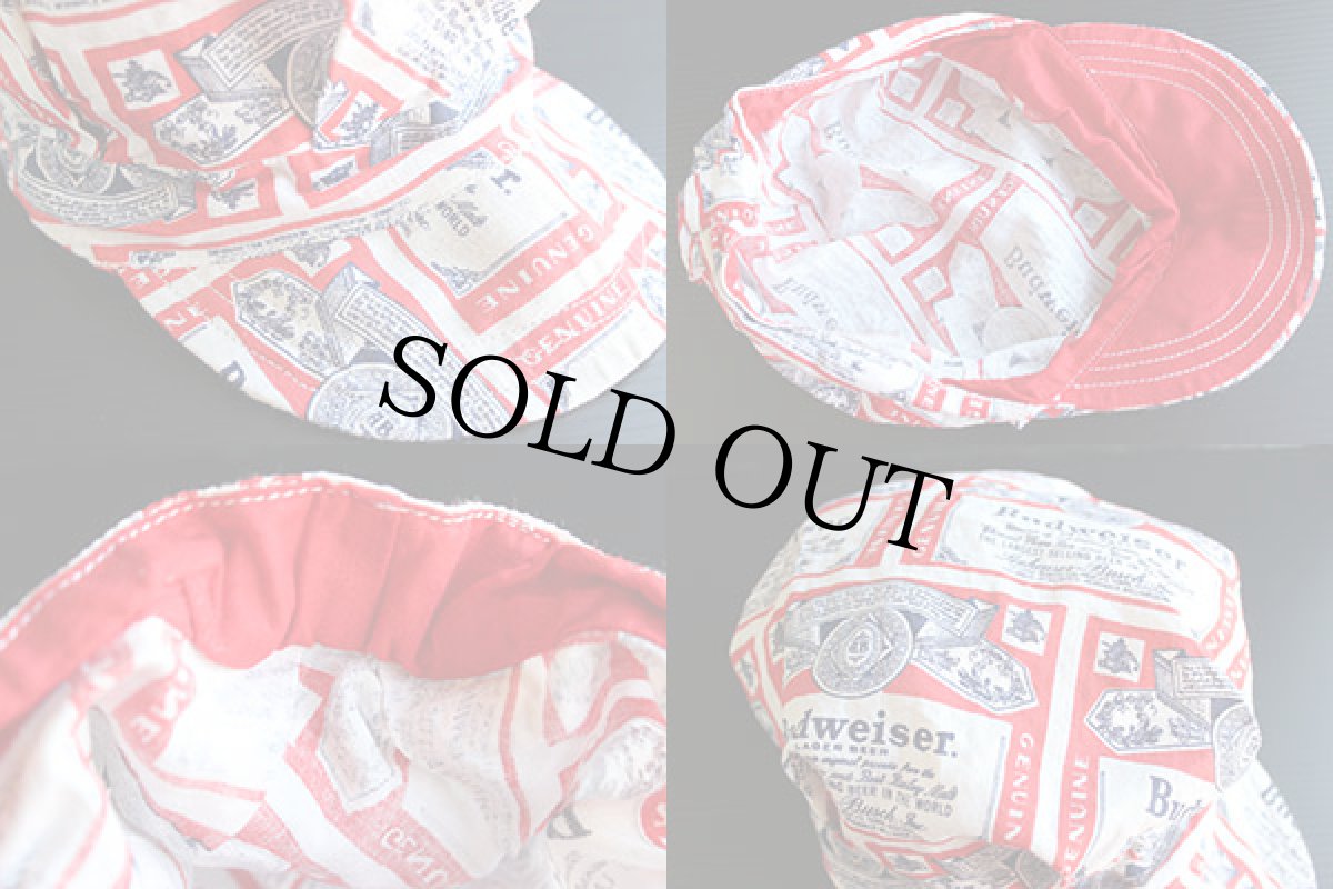 画像3: 70s Budweiserバドワイザー 総柄 染み込みプリント コットンキャップ (3)