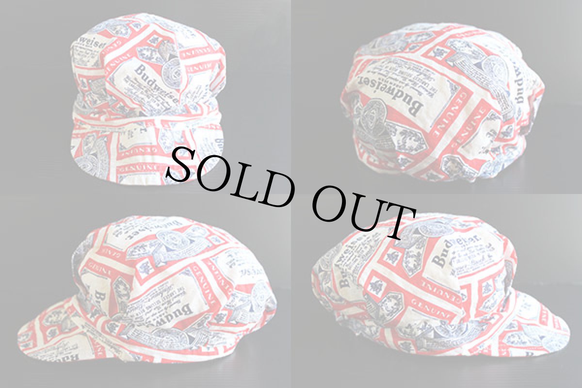 画像2: 70s Budweiserバドワイザー 総柄 染み込みプリント コットンキャップ (2)