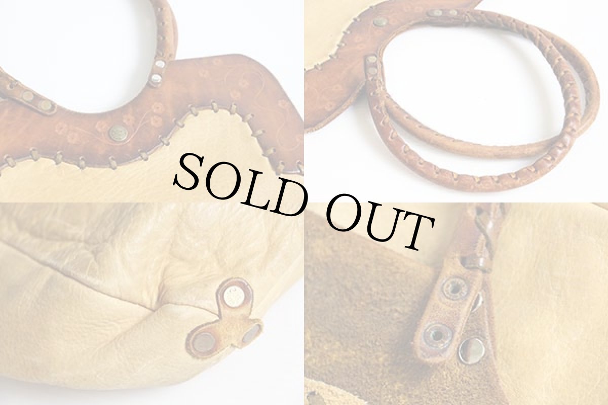 画像3: 70s ハンドクラフト カービング 切り替え ディアスキン レザー ハンドバッグ (3)