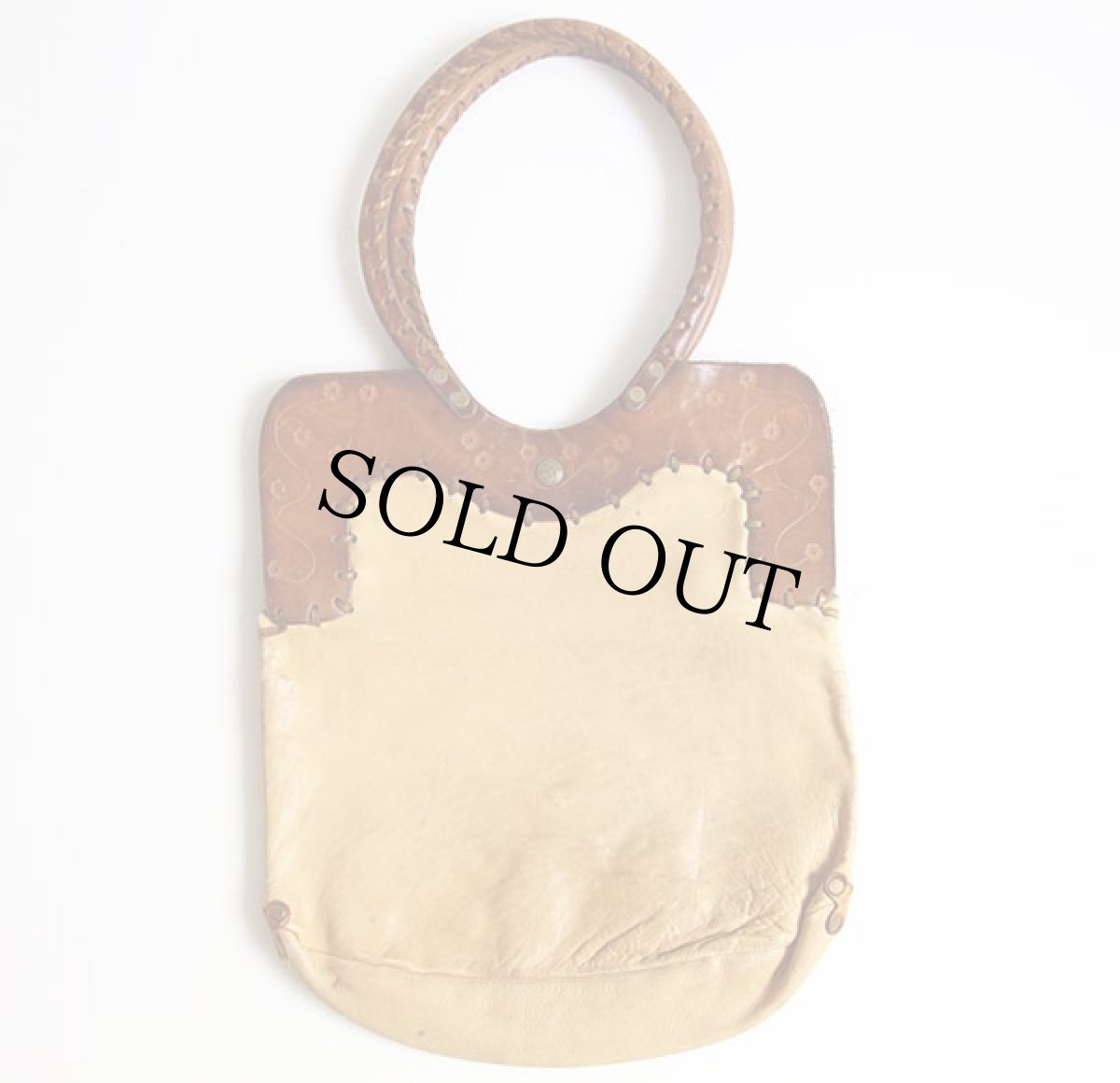 画像2: 70s ハンドクラフト カービング 切り替え ディアスキン レザー ハンドバッグ (2)