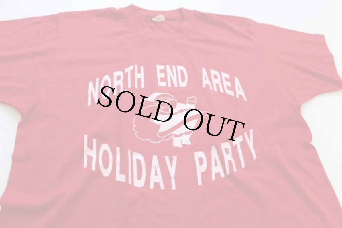 画像1: 80s USA製 NORTH END AREA HOLIDAY PARTY サンタクロース Tシャツ 赤 M (1)