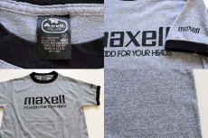 画像4: 80s USA製 maxellマクセル ロゴ 染み込みプリント リンガーTシャツ 杢グレー×黒 M (4)