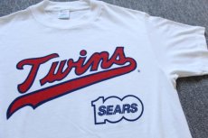 画像1: 80s USA製 Championチャンピオン MLB Twins × SEARS 100周年 染み込みプリント Tシャツ 白 L (1)