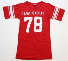 画像2: 70s USA製 Championチャンピオン U.W.-STOUT 78 コットン フットボールTシャツ 赤 S (2)