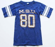 画像2: 70s USA製 Championチャンピオン M.S.U.80 フットボールTシャツ 青 S (2)