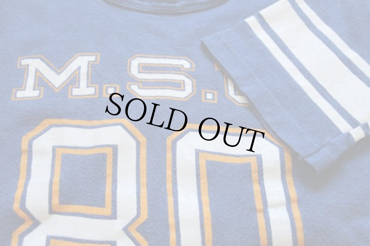 画像5: 70s USA製 Championチャンピオン M.S.U.80 フットボールTシャツ 青 S (5)