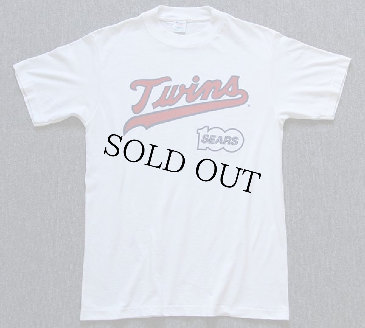 画像2: 80s USA製 Championチャンピオン MLB Twins × SEARS 100周年 染み込みプリント Tシャツ 白 L (2)
