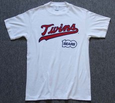 画像2: 80s USA製 Championチャンピオン MLB Twins × SEARS 100周年 染み込みプリント Tシャツ 白 L (2)