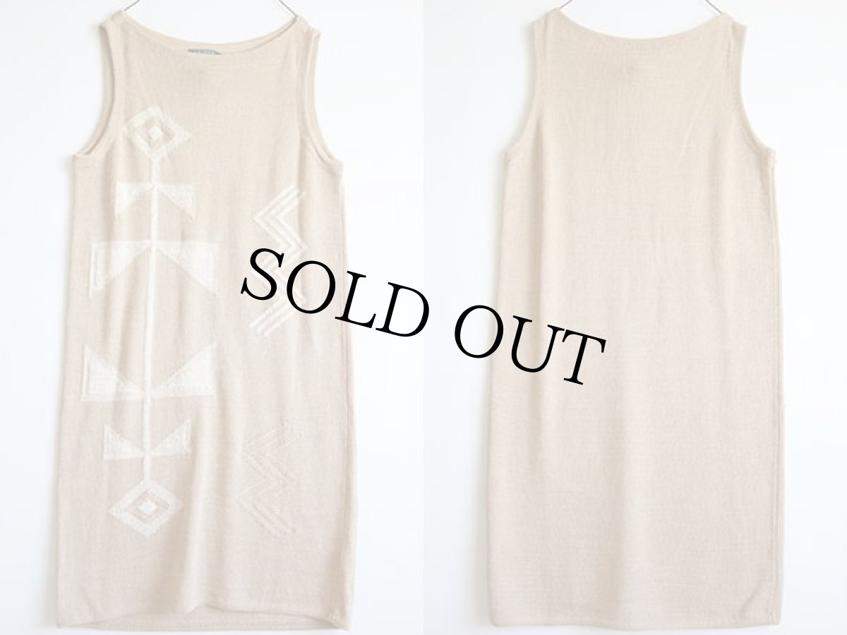 画像2: 未使用★LAUREN ラルフローレン ネイティブ柄 ノースリーブ コットンニット ワンピース タン L (2)