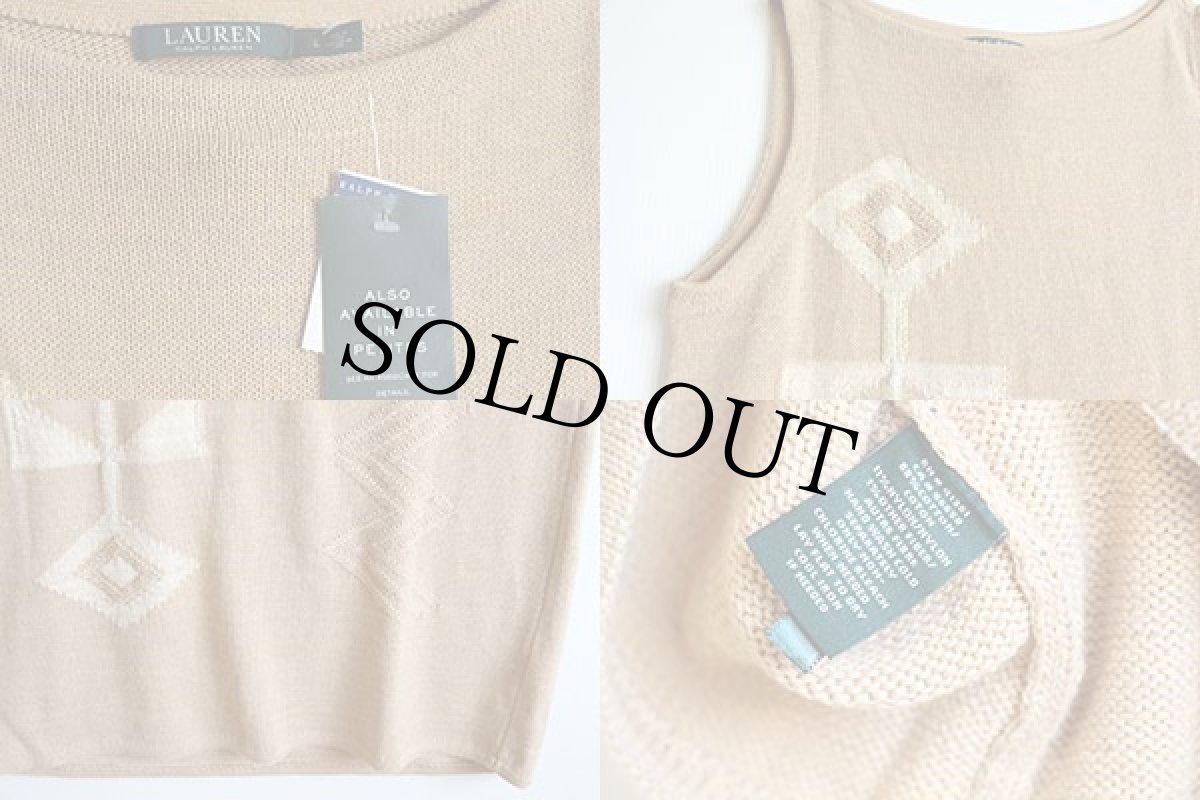 画像3: 未使用★LAUREN ラルフローレン ネイティブ柄 ノースリーブ コットンニット ワンピース タン L (3)