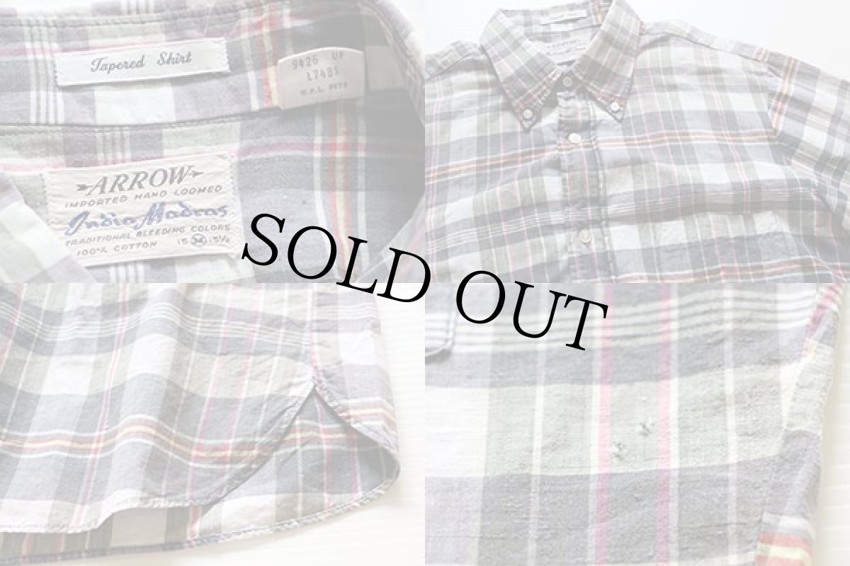 画像3: 70s ARROW india madras マドラスチェック ボタンダウン 半袖 コットンシャツ M (3)