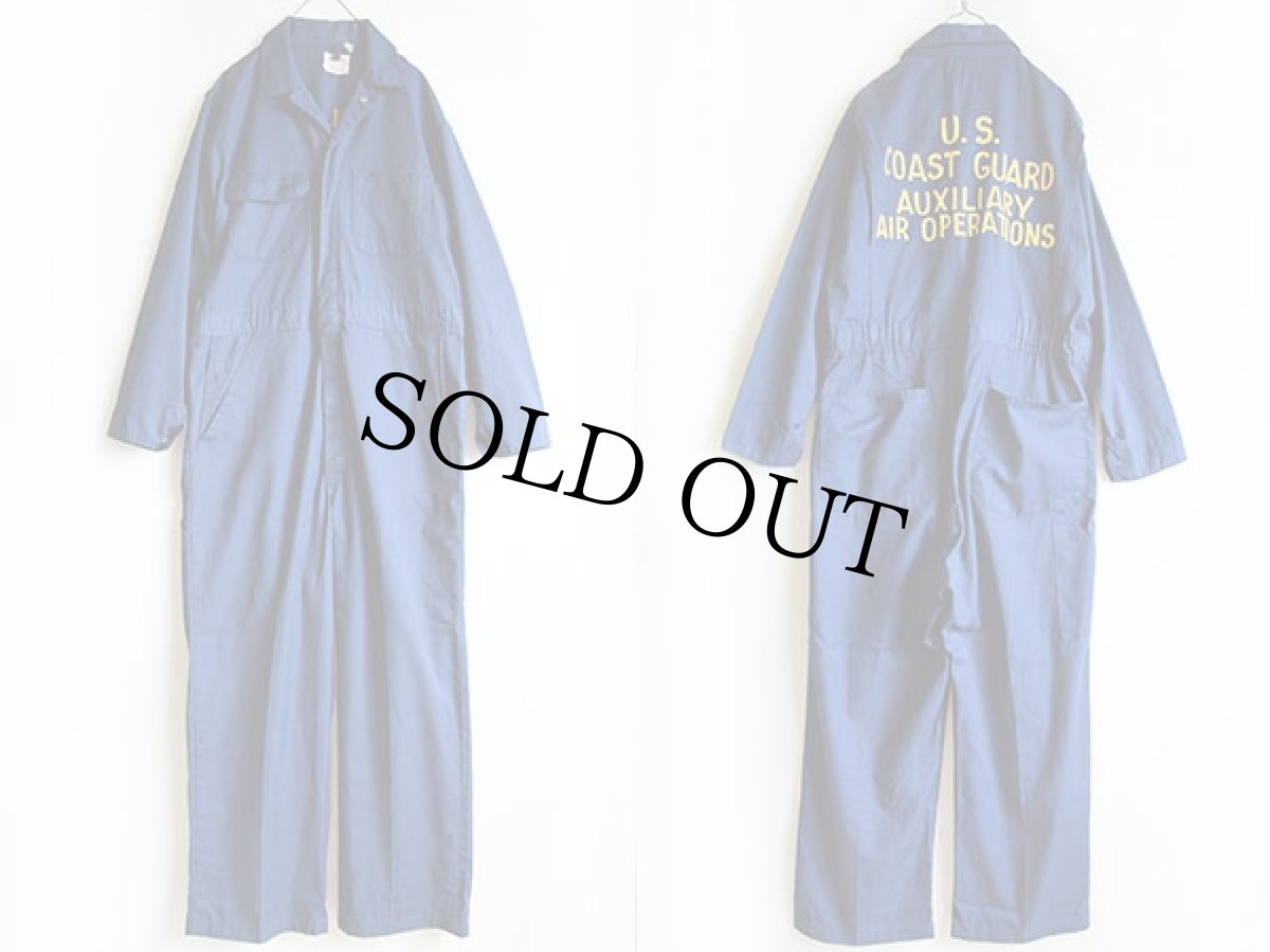 画像2: 70s LOEV BROS U.S.COAST GUARD チェーン刺繍 オールインワン 紺 40★つなぎ (2)