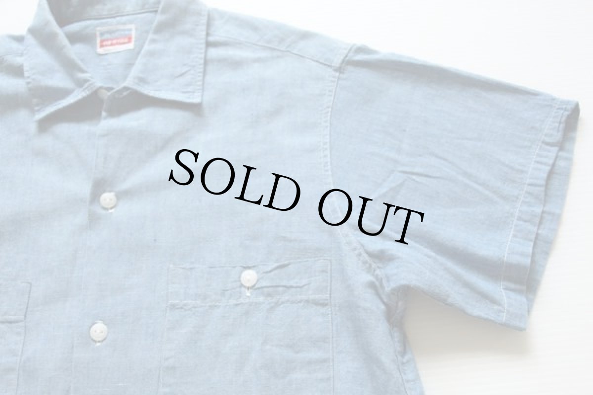 画像3: 50s PENNEY'S OX-HIDE マチ付き 半袖 コットン シャンブレーシャツ (3)